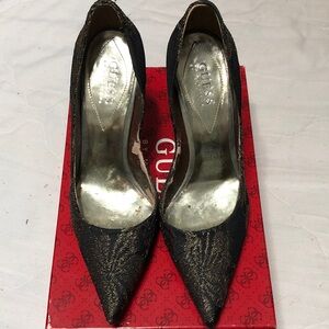 Guess by Marciano Black Pointed Toe Pumps with Metallic Accents 7.5